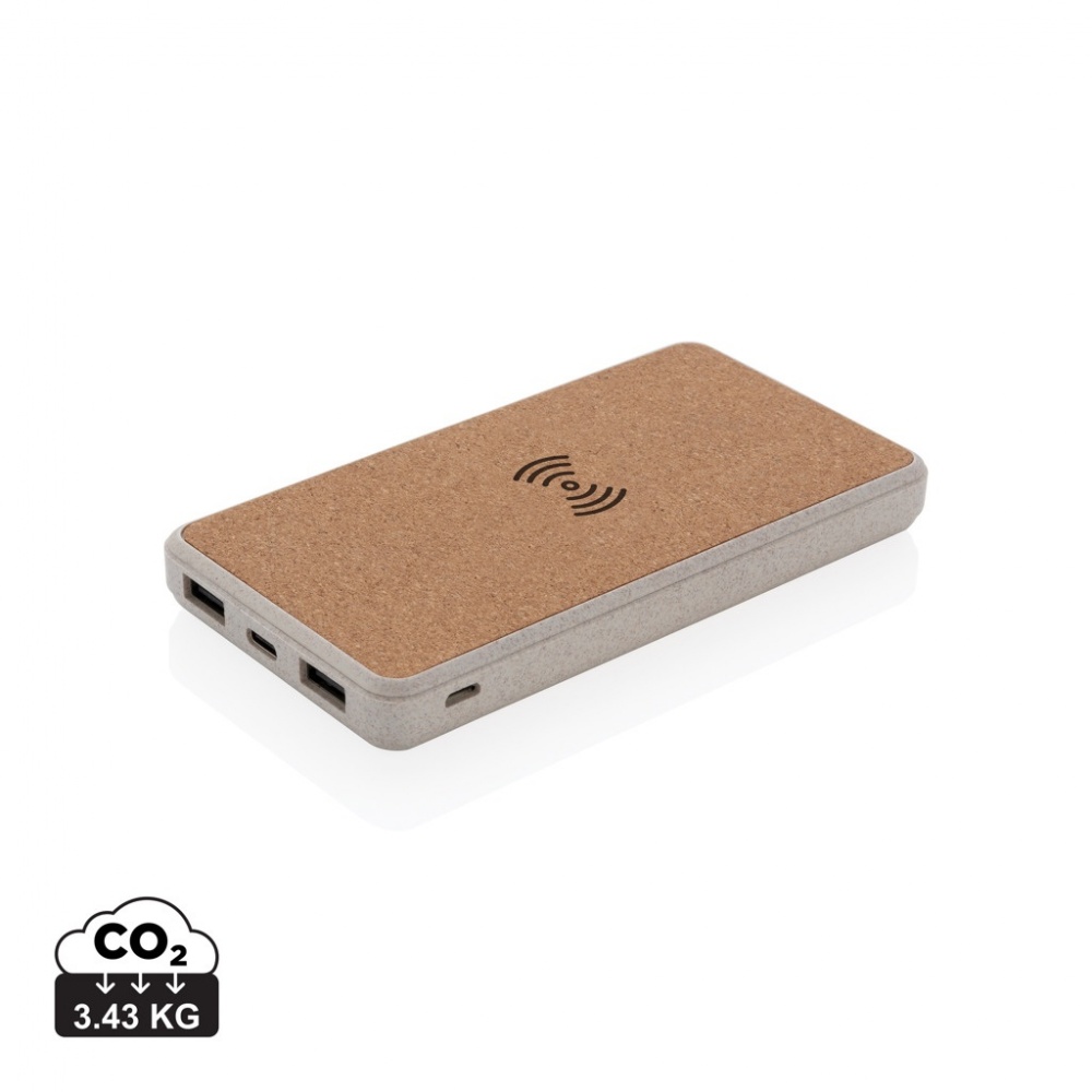 Logotrade promotional gift image of: Cork and Wheat Straw 8.000 mAh 5W wireless powerbank