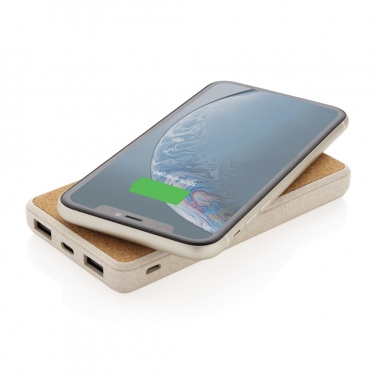 Logo trade corporate gifts picture of: Cork and Wheat Straw 8.000 mAh 5W wireless powerbank