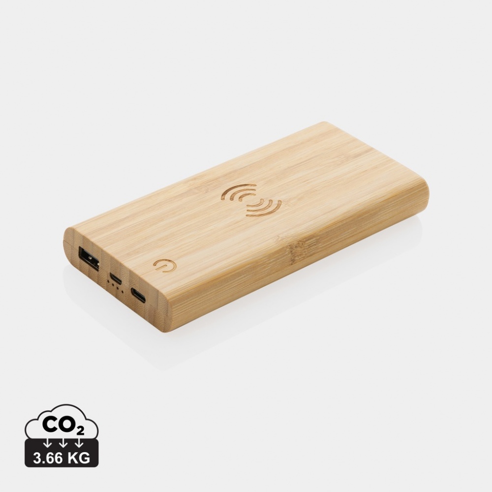 Logo trade promotional products picture of: Bamboo 8.000 mAh 5W wireless powerbank