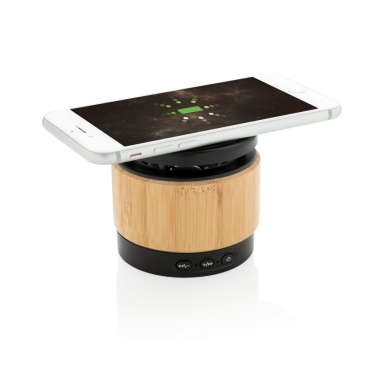 Logo trade promotional items image of: Bamboo wireless charger speaker
