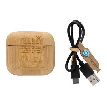 Logo trade promotional item photo of: Bamboo TWS earbuds with RCS recycled plastic
