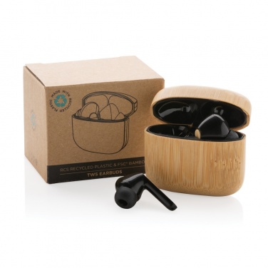 Logo trade business gift photo of: Bamboo TWS earbuds with RCS recycled plastic
