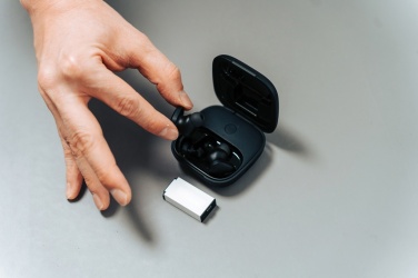 Logo trade promotional items image of: Lakewood RCS recycled and repairable wireless earbuds