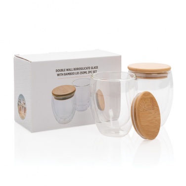 Logo trade corporate gift photo of: Double wall borosilicate glass with bamboo lid 250ml 2pc set