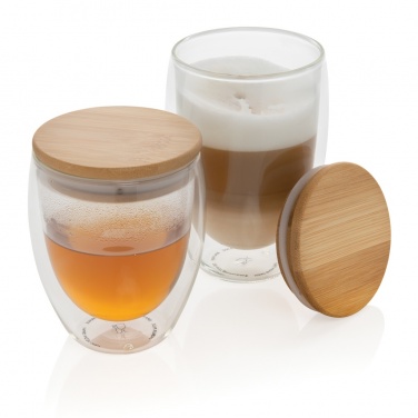 Logo trade corporate gift photo of: Double wall borosilicate glass with bamboo lid 350ml