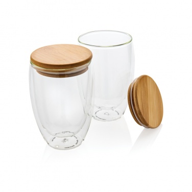 Logotrade corporate gift picture of: Double wall borosilicate glass with bamboo lid 350ml 2pc set