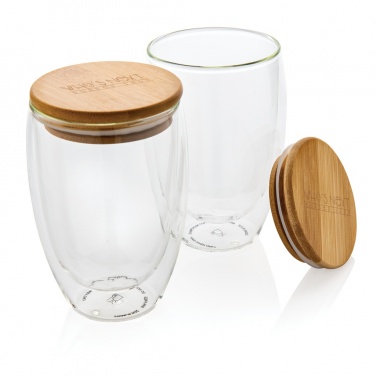Logotrade business gift image of: Double wall borosilicate glass with bamboo lid 350ml 2pc set