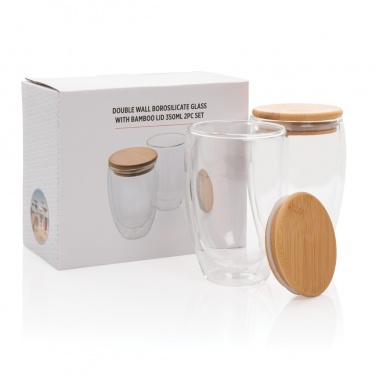 Logotrade promotional products photo of: Double wall borosilicate glass with bamboo lid 350ml 2pc set