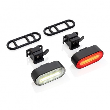 Logotrade promotional product picture of: Lumino RCS recycled plastic USB re-chargeable bike light set