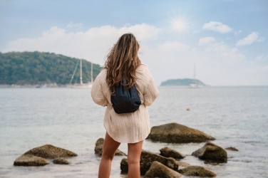 Logo trade promotional giveaway photo of: Impact AWARE™ recycled denim drawstring backpack