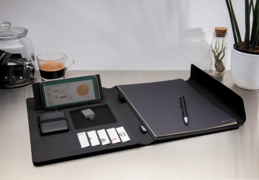 Logo trade promotional product photo of: Fiko 5W wireless charging portfolio A4 with powerbank