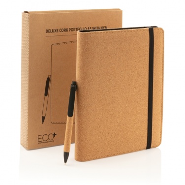 Logo trade promotional merchandise picture of: Deluxe cork portfolio A5 with pen