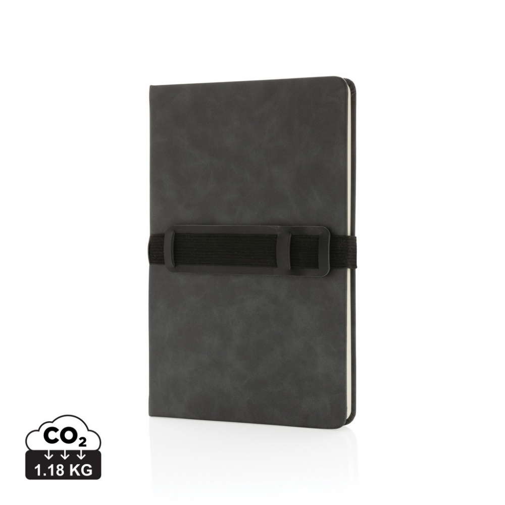 Logo trade promotional product photo of: Deluxe hardcover PU notebook A5 with phone and pen holder