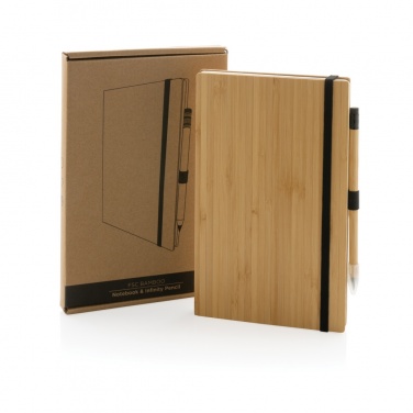 Logo trade corporate gifts image of: Bamboo notebook and infinity pencil set