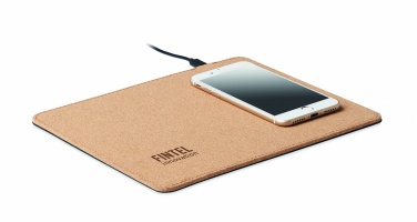 Logo trade promotional merchandise picture of: Cork mouse mat charger 15W