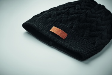 Logo trade promotional items image of: Cable knit beanie in RPET