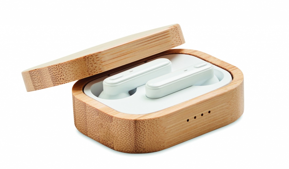 Logo trade advertising product photo of: TWS earbuds in bamboo case