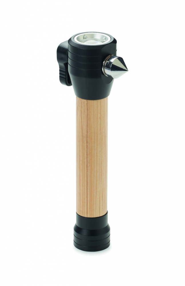 Logo trade promotional giveaways image of: 3-in-1 bamboo flashlight with an emergency hammer and seatbelt cutter
