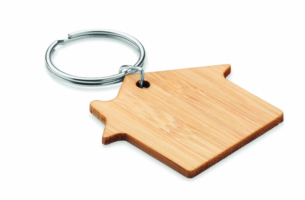 Logo trade promotional merchandise image of: House shaped bamboo key ring Järvenpää