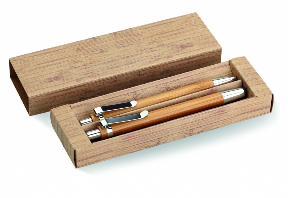 Logo trade promotional merchandise picture of: Bamboo pen and pencil set