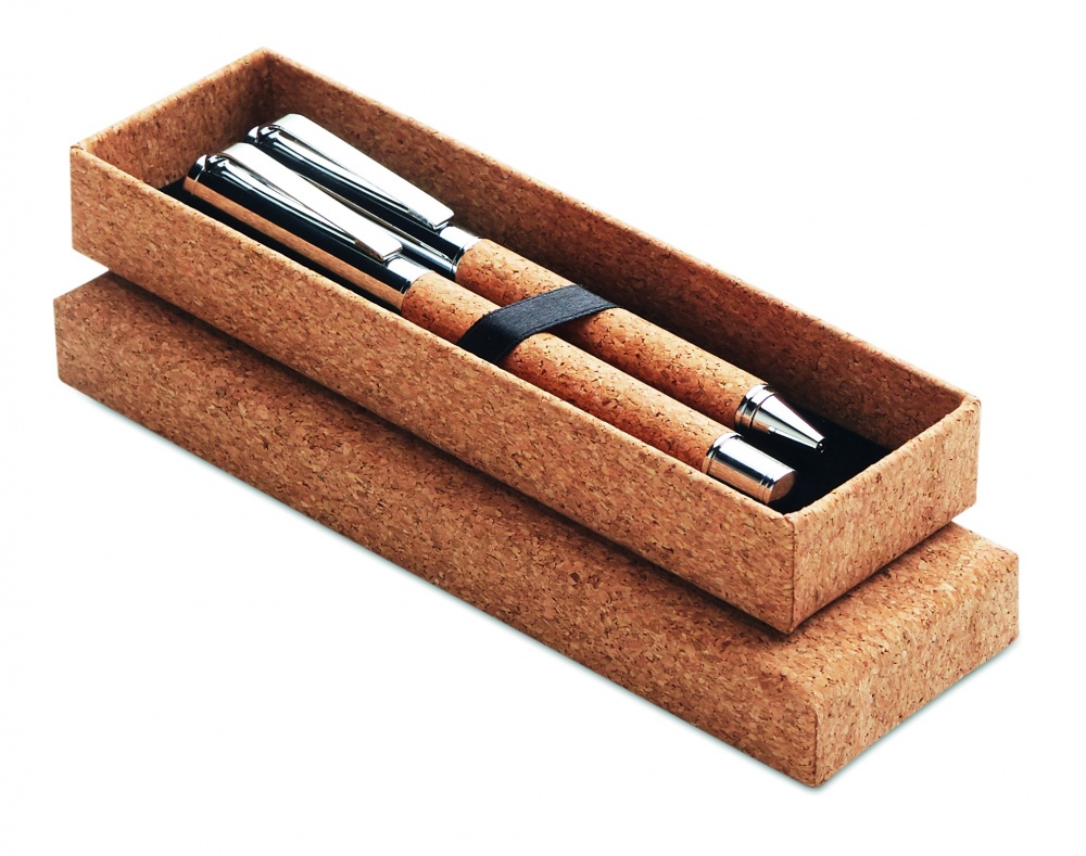 Logo trade promotional gifts image of: Metal Ball pen set in cork box