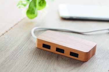 Logo trade promotional products picture of: Bamboo USB 3 ports hub