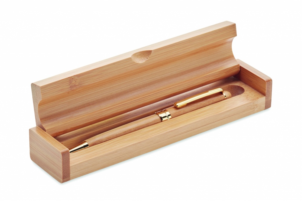 Logo trade business gifts image of: Bamboo twist-action ballpoint pen in a box