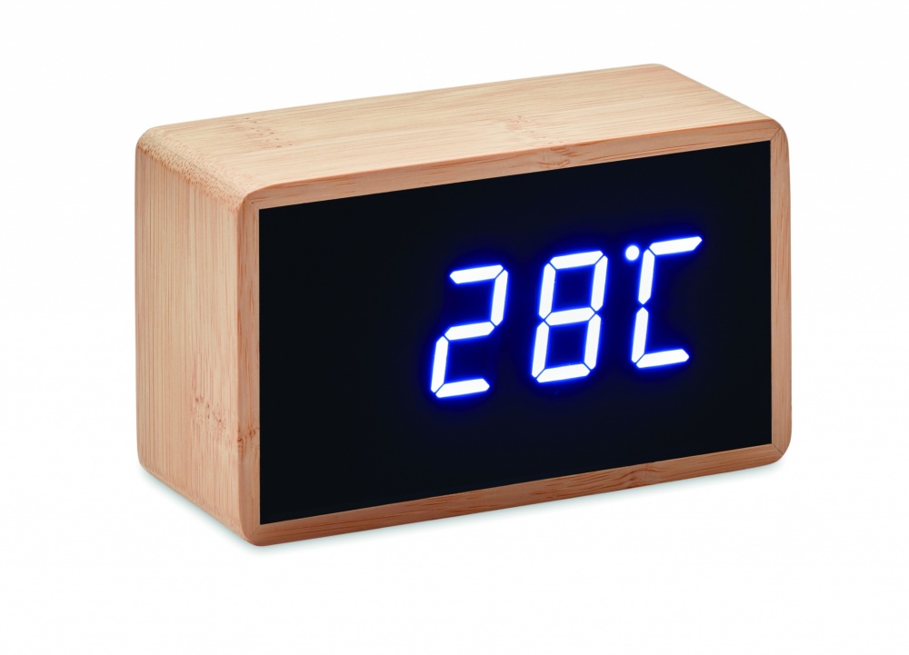 Logo trade promotional items image of: LED alarm clock bamboo casing Düsseldorf