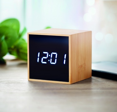Logo trade promotional gift photo of: LED alarm clock bamboo casing Dortmund