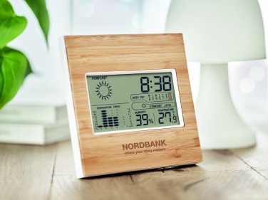 Logo trade promotional gifts picture of: Weather station bamboo front TURKU