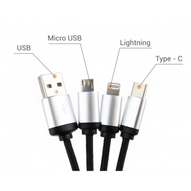 Logotrade promotional item image of: 3in1 cable with enlighted logo for engraving, RXD-368