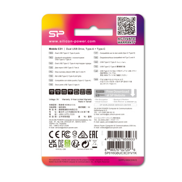 Logotrade promotional gifts photo of: Pendrive USB/type - C Silicon Power Mobile C31 3.0 OTG