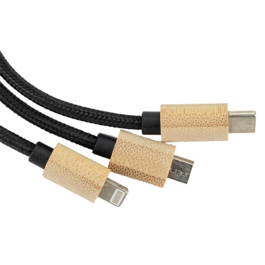 Logo trade advertising product photo of: 3-in-1 cable with elighted logo in a wooden casing, LH-ZMU06