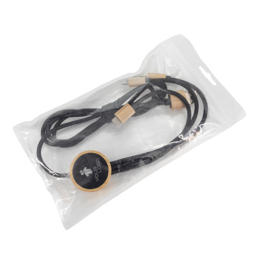 Logotrade promotional giveaway image of: 3-in-1 cable with elighted logo in a wooden casing, LH-ZMU06