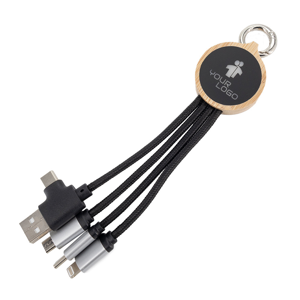 Logotrade promotional item picture of: 4-in-1 cable with elighted logo in a wooden casing, LH-ZMU05