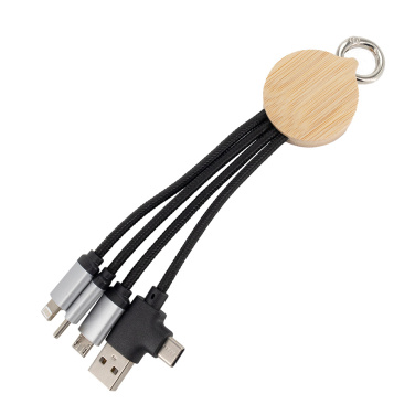 Logo trade corporate gift photo of: 4-in-1 cable with elighted logo in a wooden casing, LH-ZMU05