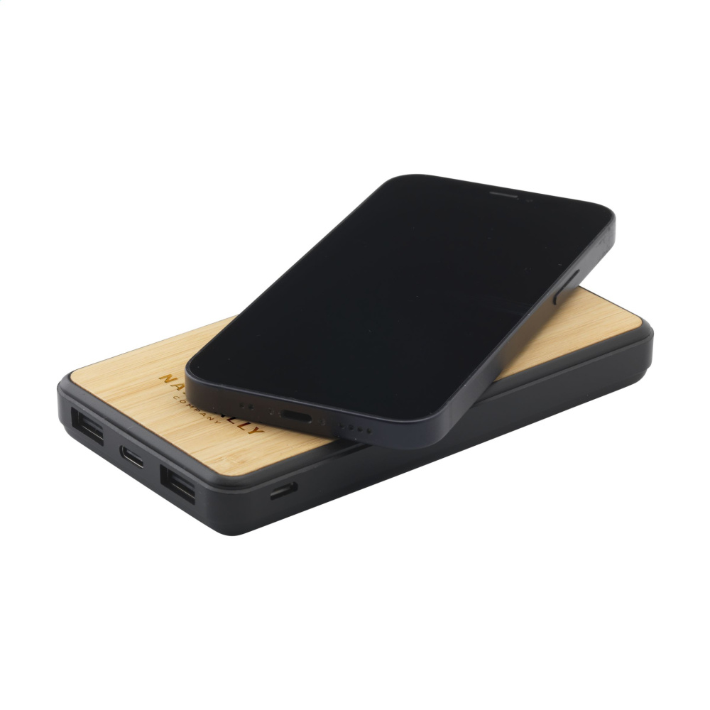 Logo trade promotional items picture of: Boru Bamboo RCS Recycled ABS Powerbank Wireless Charger