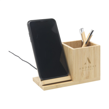 Logotrade promotional product image of: Bamboo Boss 15W charger/pen holder