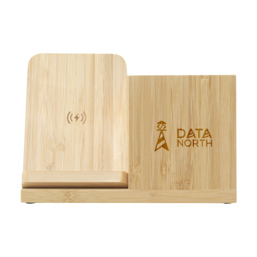 Logo trade promotional gift photo of: Bamboo Boss 15W charger/pen holder
