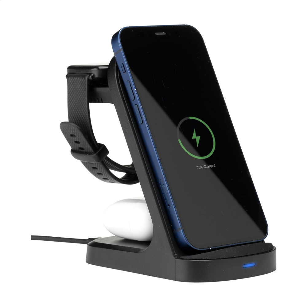 Logotrade promotional giveaway image of: Triple-Up RCS Recycled ABS Wireless Charger Stand