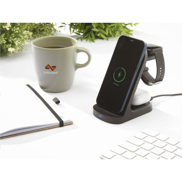 Logotrade promotional products photo of: Triple-Up RCS Recycled ABS Wireless Charger Stand