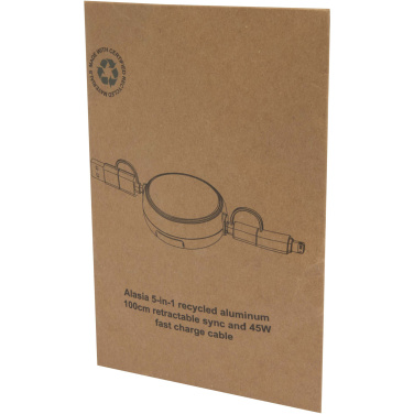 Logo trade promotional item photo of: Alasia 5-in-1 100 cm recycled plastic and aluminium retractable data sync and 45W fast charge cable