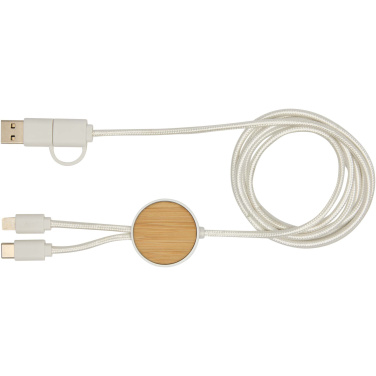 Logotrade promotional giveaways photo of: Chechia 5-in-1 recycled plastic 150 cm data sync and 27W fast charge cable with bamboo details