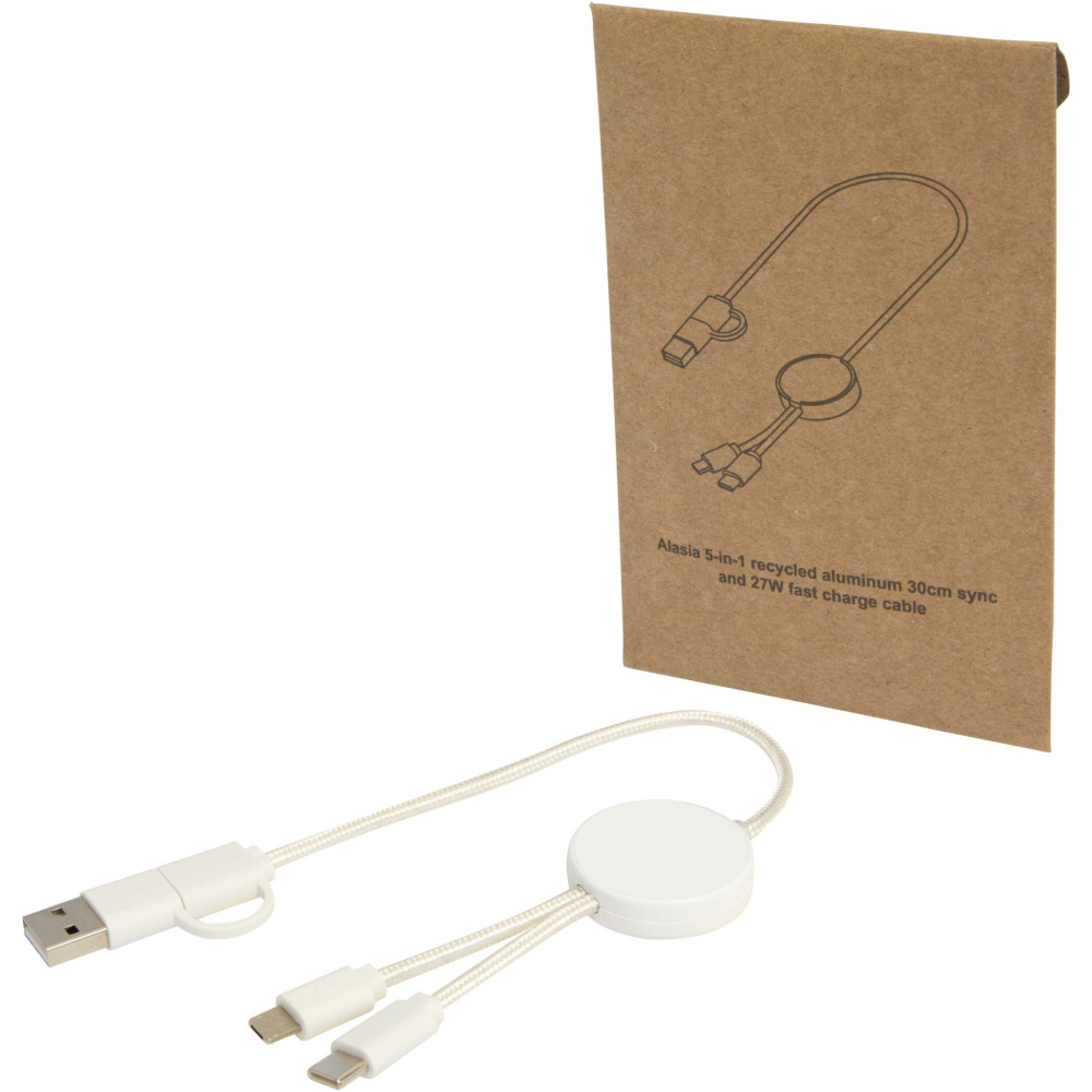 Logo trade promotional merchandise image of: Citala 5-in-1 recycled plastic 30 cm data sync and 27W fast charge cable