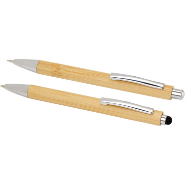 Logo trade promotional products picture of: Oblys bamboo ballpoint pen and mechanical pencil set (black ink)