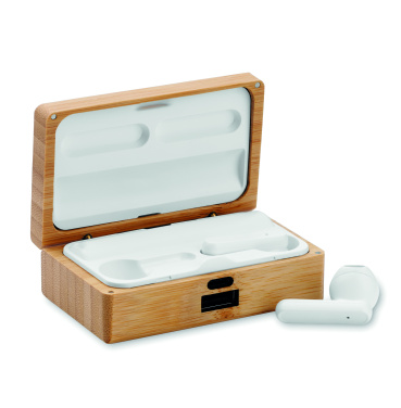 Logo trade promotional items image of: TWS earbuds in bamboo case