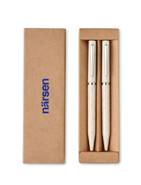 Logo trade corporate gifts image of: Wheat straw/ABS twist pen set