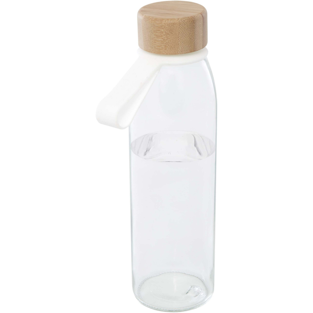 Logo trade promotional gift photo of: Porto 500 ml glass water bottle with silicone handle and bamboo lid