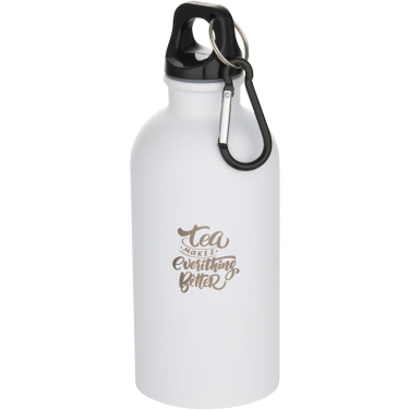 Logo trade promotional item photo of: Oregon 400 ml matte RCS recycled single wall stainless steel water bottle with carabiner