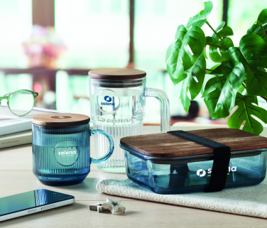 Logo trade promotional giveaway photo of: Ribbed glass mug 300ml